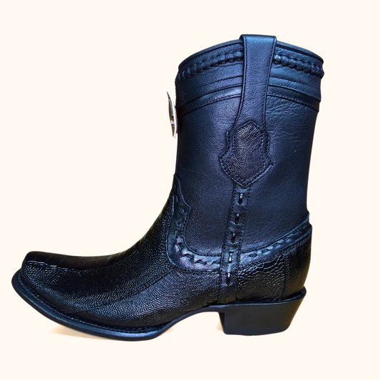King Exotic Black Ostrich Leg Dubai boot in black ostrich leather with white background