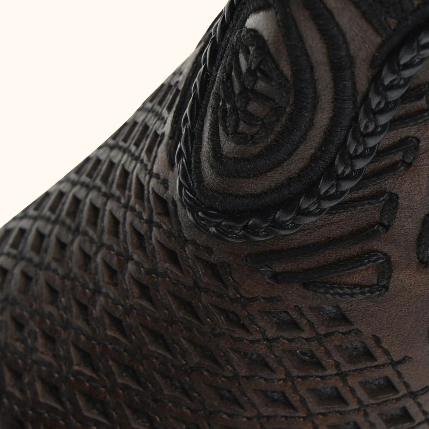 Cuadra Artisan Embroidered Leather Ankle Booties leather texture detail