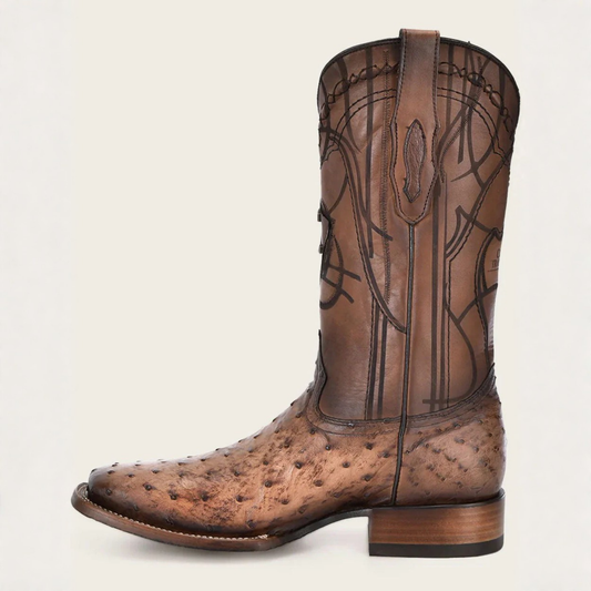 Cuadra Engraved Honey Ostrich Western Boot side profile view