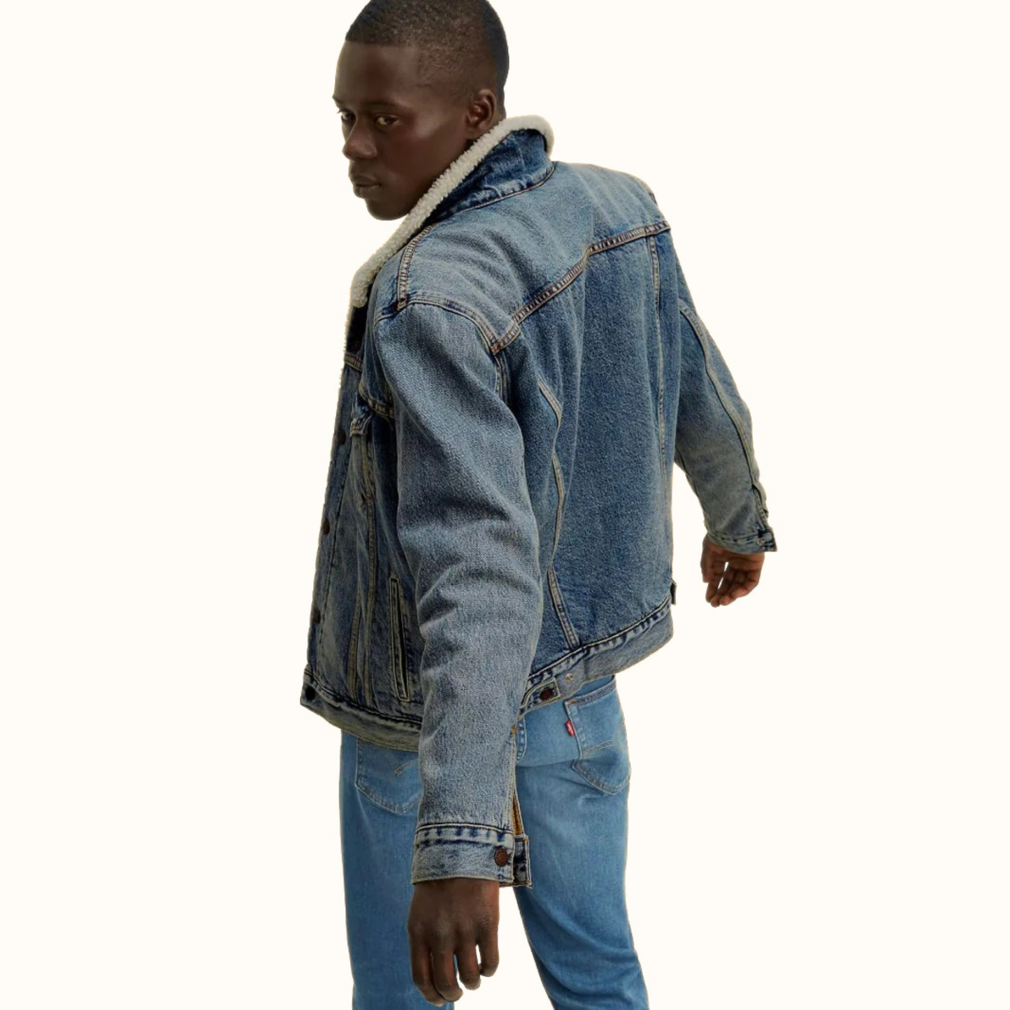 Levi’s Sherpa Trucker Jacket men’s light wash denim angle view