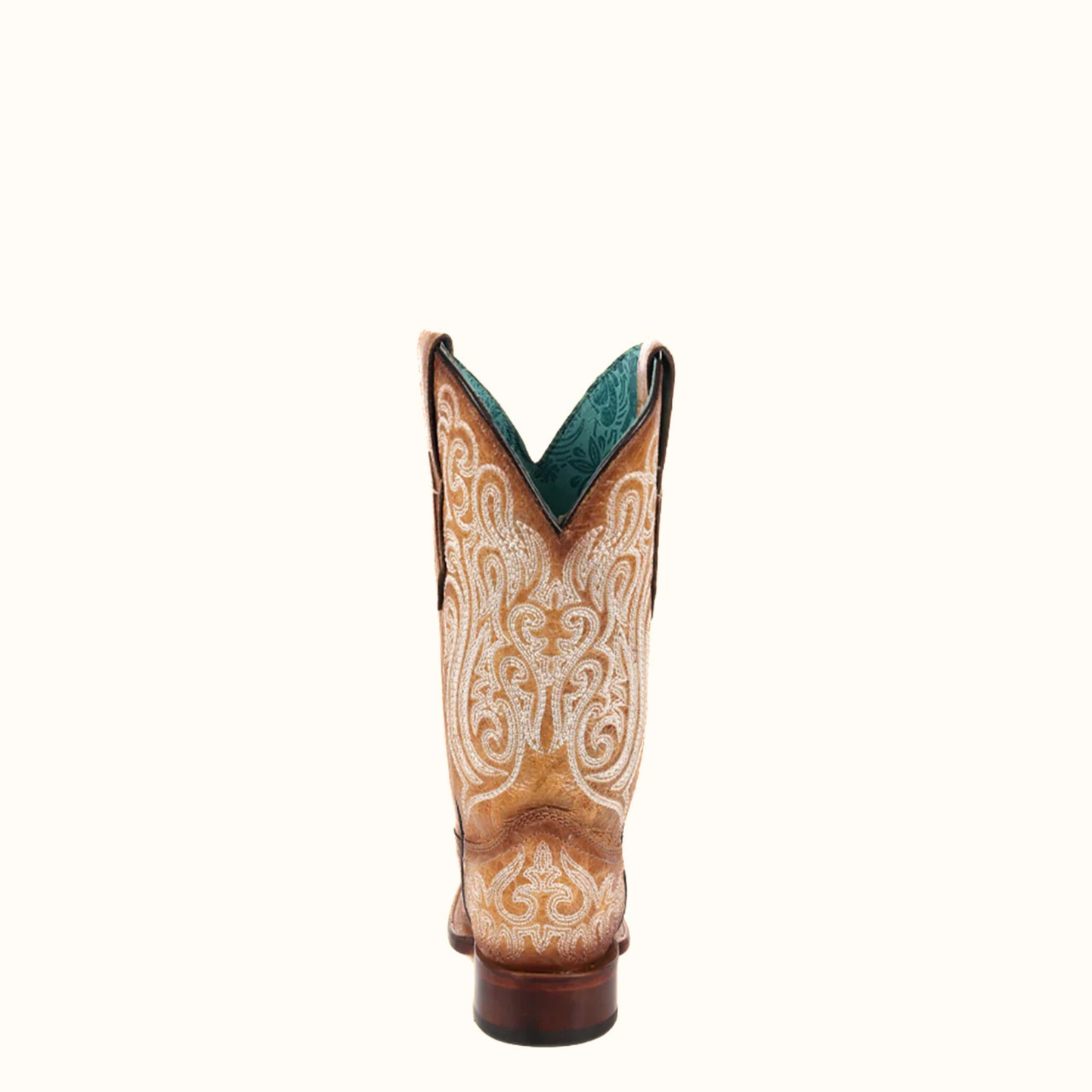 Rear view of Corral Blue Luminescent Embroidery Straw Cowboy Boots