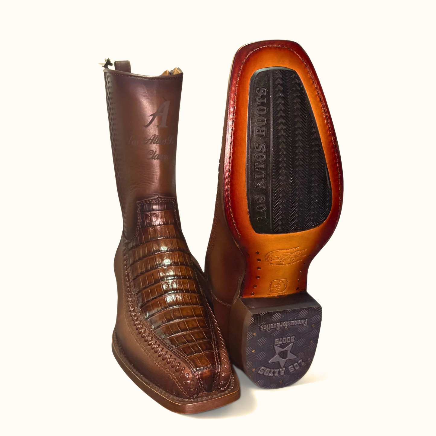 Los Altos caiman belly boot outsole view
