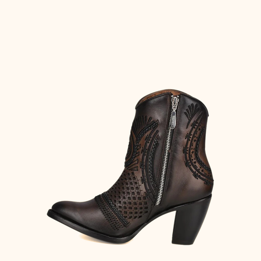 Cuadra Artisan Embroidered Leather Ankle Booties side view