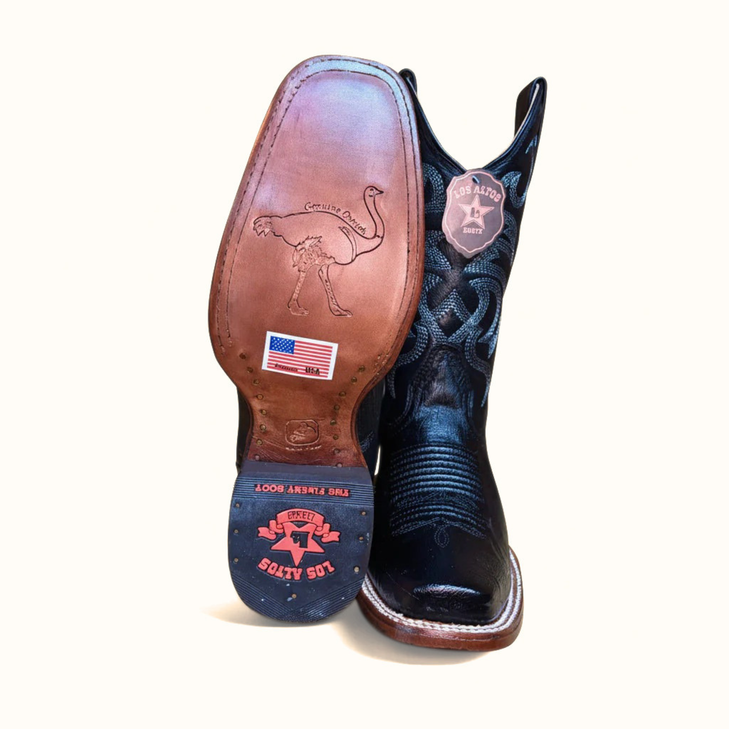 Los Altos Smooth Ostrich Black Rodeo Square Toe Boot outsole detail