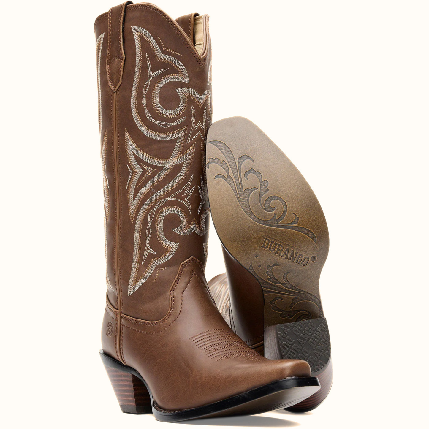 Crush by Durango Milk Chocolate Western Boot angled profile and outsole in brown leather
