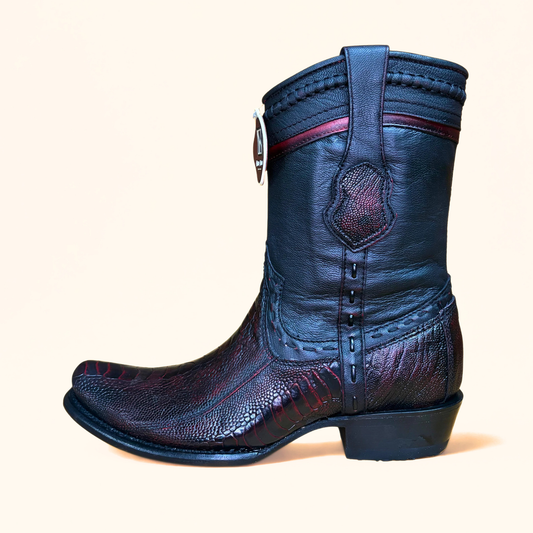 King Exotic Black Cherry Ostrich Leg Dubai Short Boot side profile