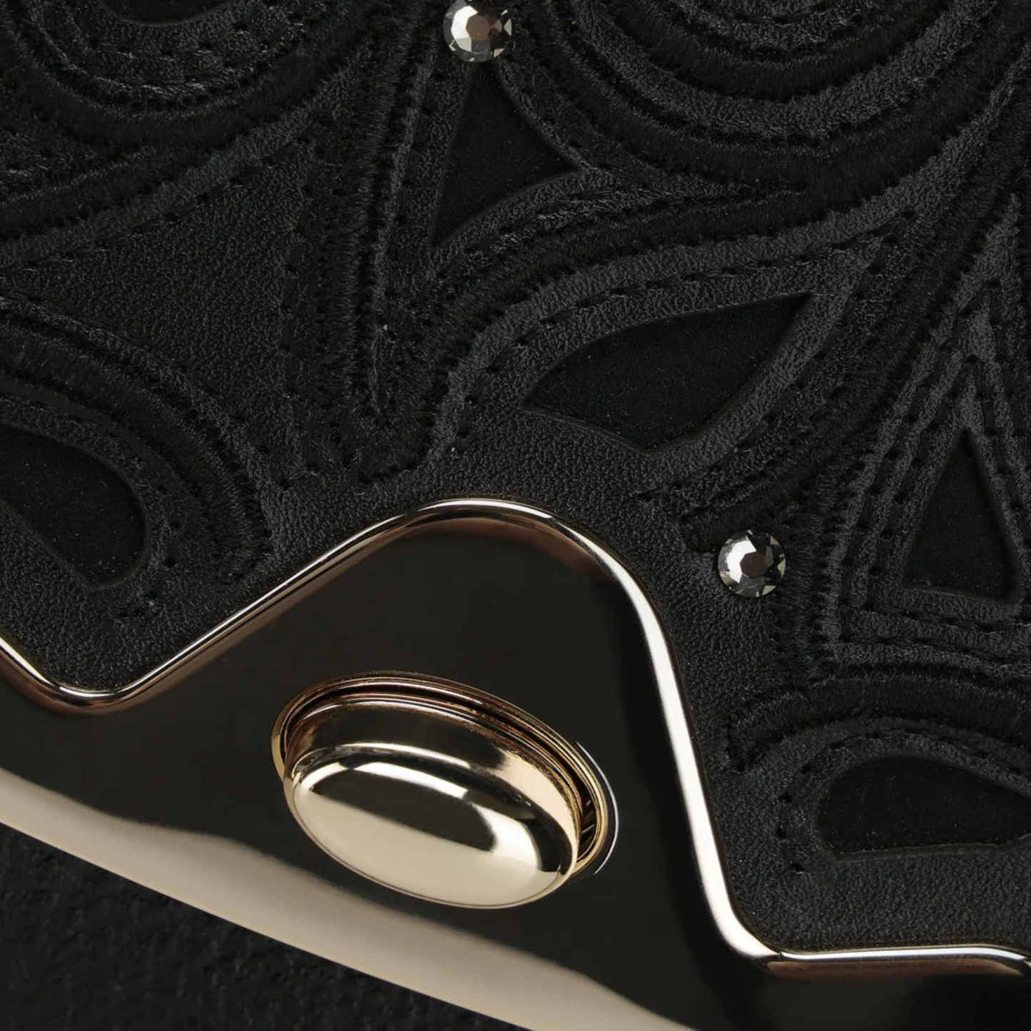 Cuadra Black Leather Crystal Shoulder Bag front detail