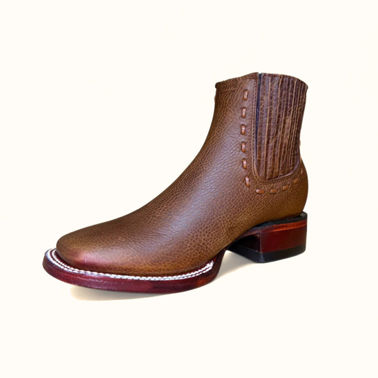 Front angled view of Los Altos Rage Walnut Wide Square Toe Ankle Boot
