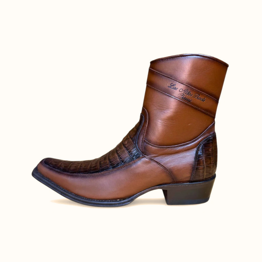 Los Altos Faded Brown Caiman Belly Narrow Square Toe Boot side view