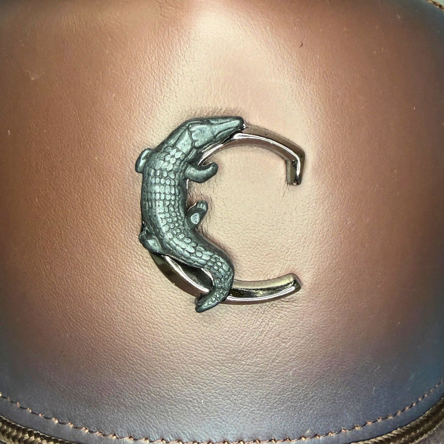 Cuadra Leather Logo Snapback Cap Brown embossed Caiman logo detail