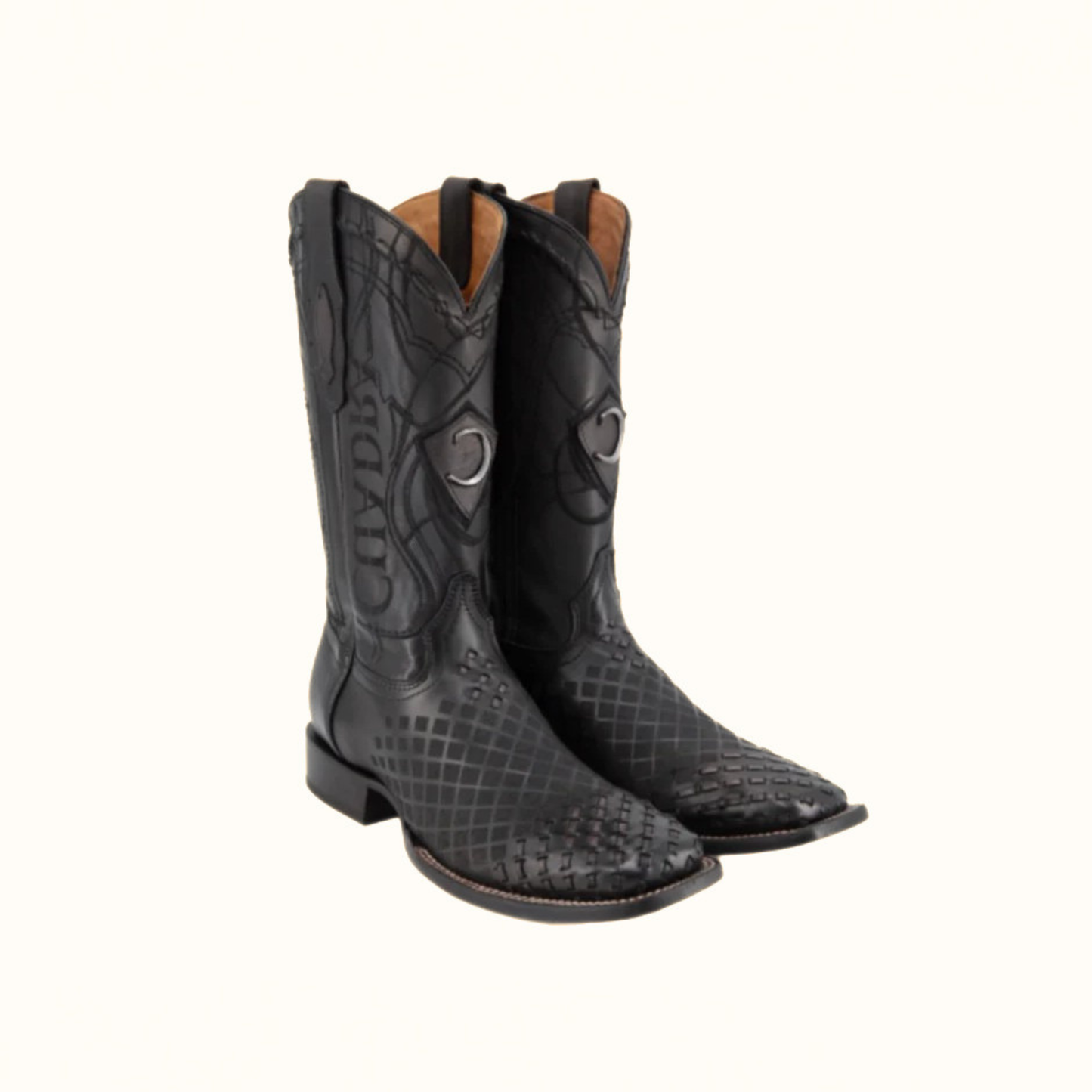 Cuadra black leather western boot angled profile view