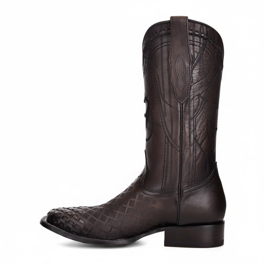 Cuadra engraved black leather western boot side profile