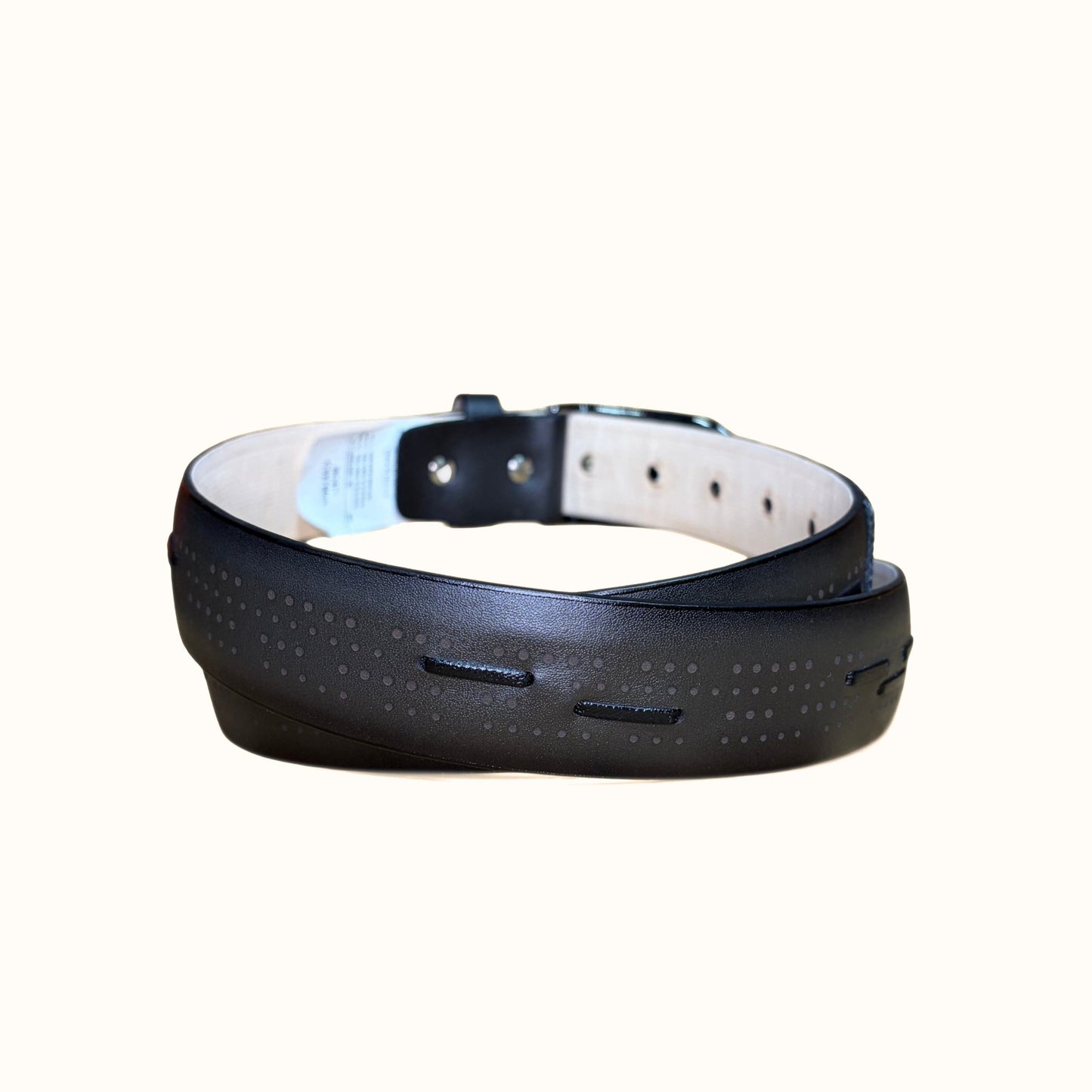 Cuadra Men’s Black Stingray Woven Belt rolled view showing inner leather and buckle