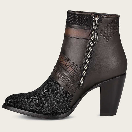 Cuadra Women’s Black Stingray Leather Hand Painted Bootie side view
