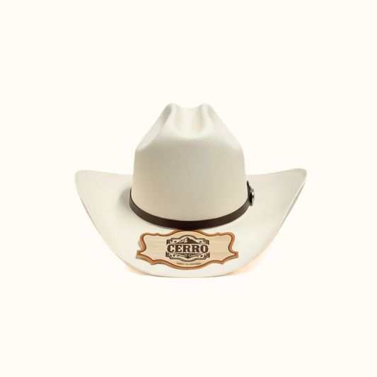 Cerro 1000X Virgen Maria Brown Hat Band Hat front view in beige with decorative hatband