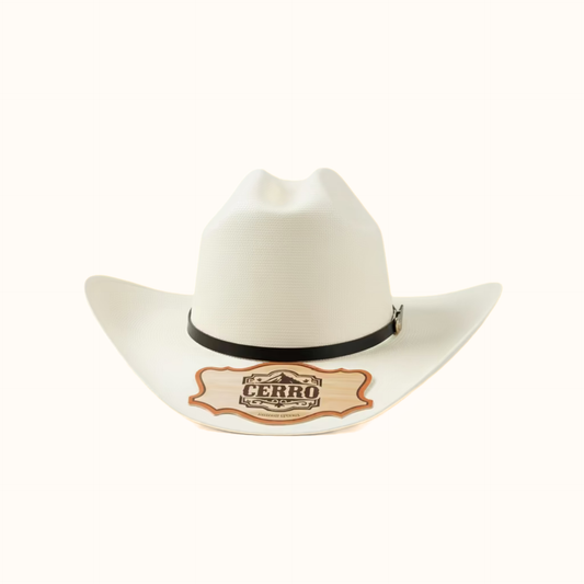 Cerro 1000X Virgen Maria Black Hat Band Hat front view in beige with decorative hatband