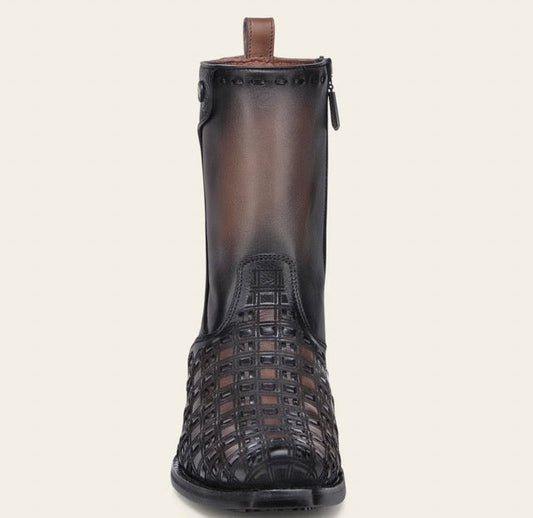 Chocolate & Black Laser & Woven & Zipper Boot