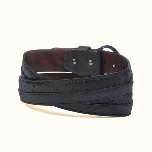 Cuadra grey engraved bovine leather belt with silver buckle