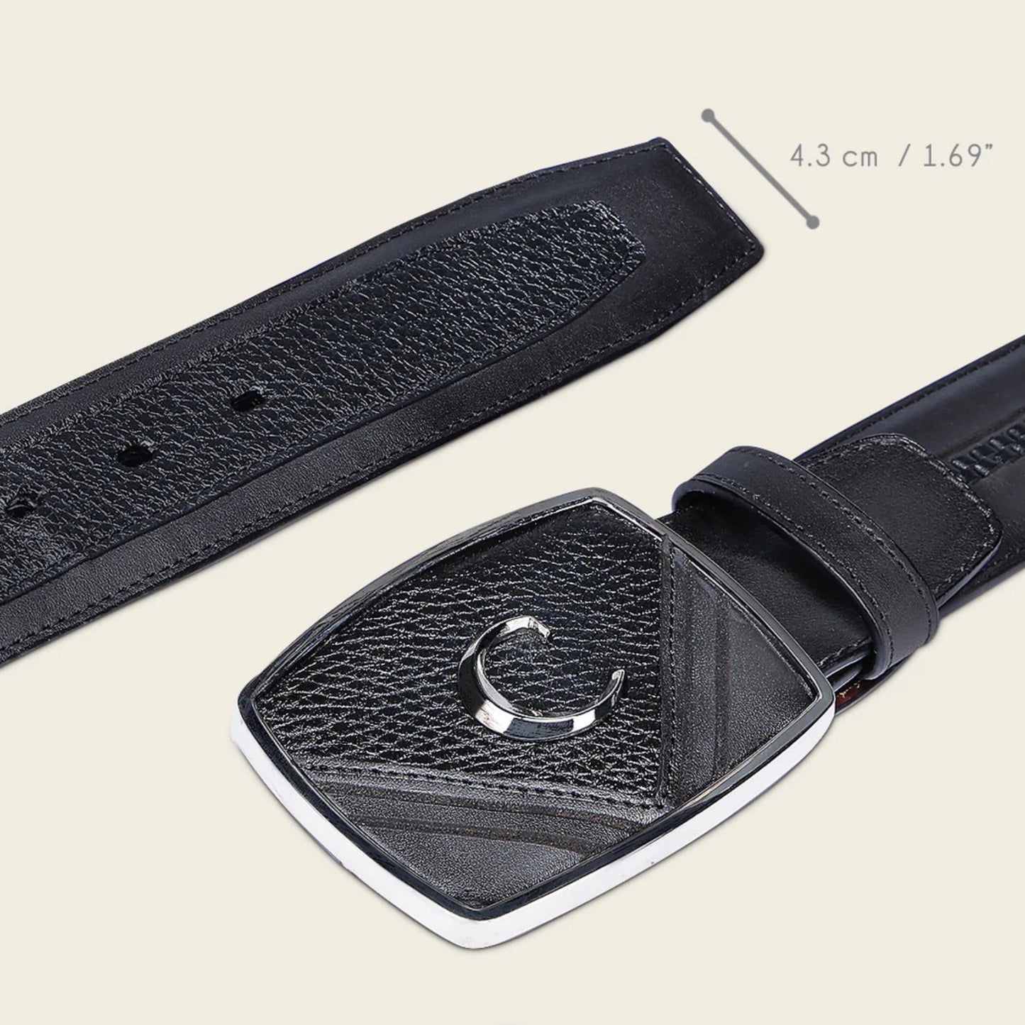 Cuadra black deer leather cowboy belt with engraved buckle