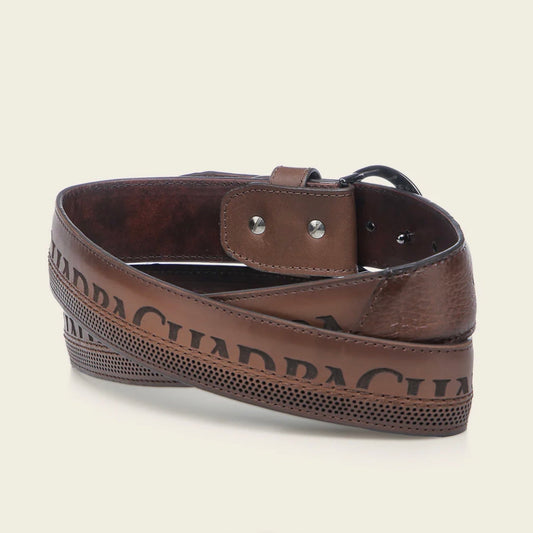 Cuadra genuine deer leather casual belt in brown with engraved details
