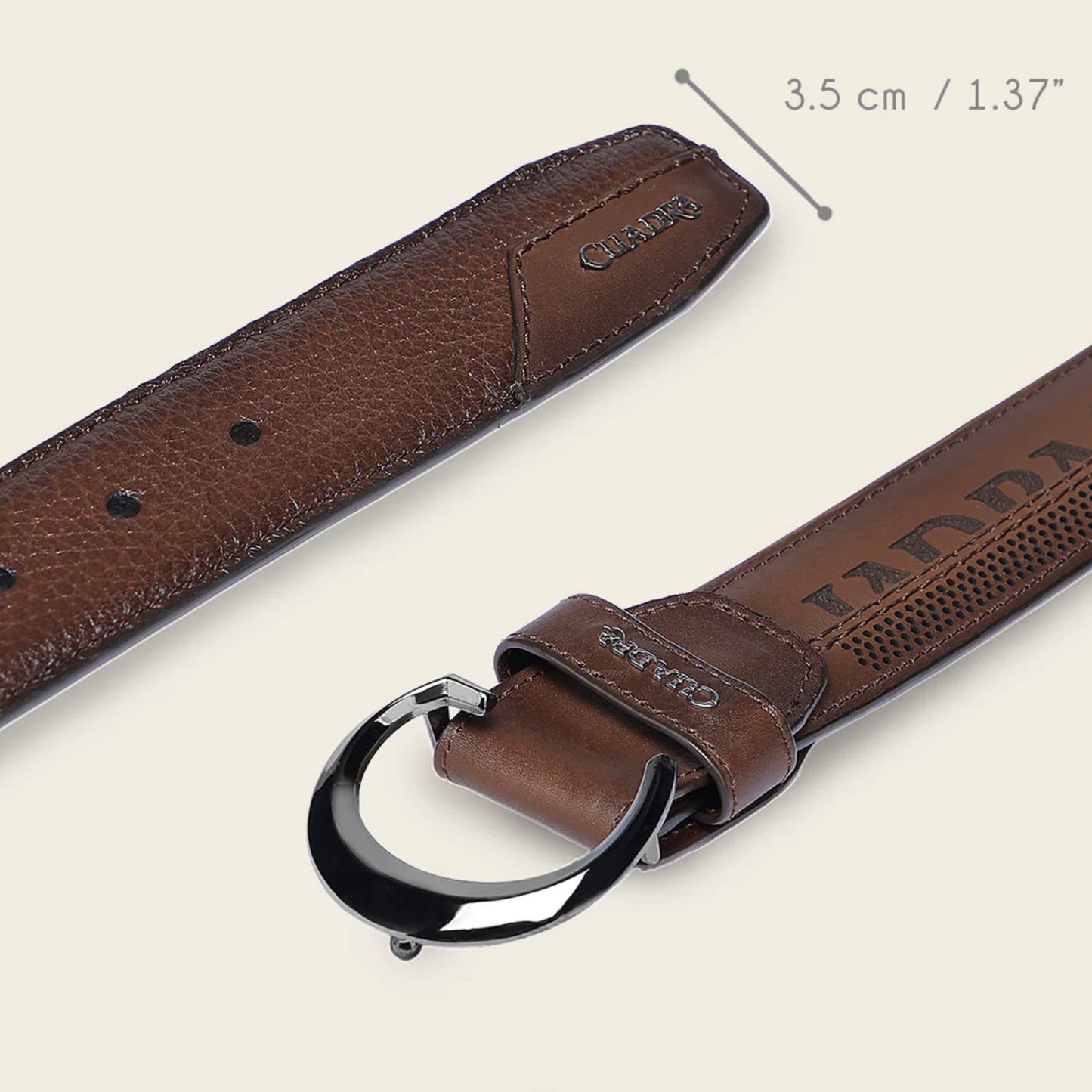 Cuadra genuine deer leather casual belt in brown with engraved details