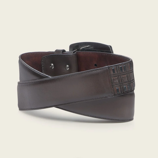 Cuadra Genuine Leather Belt rolled back side view in brown leather