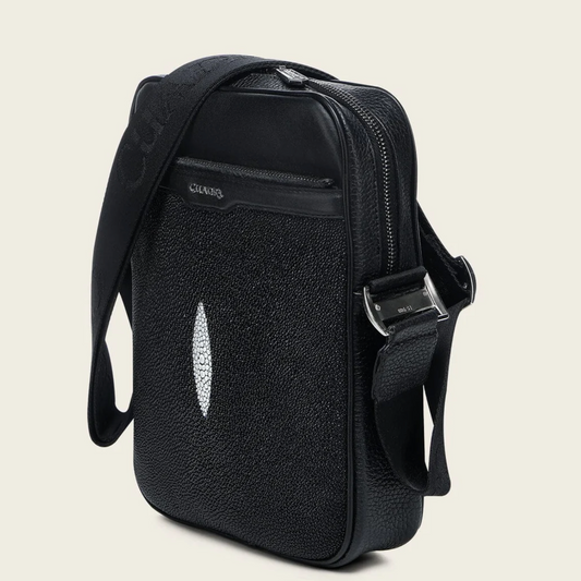 Cuadra Men’s Black Stingray Zipper Bag front angle view