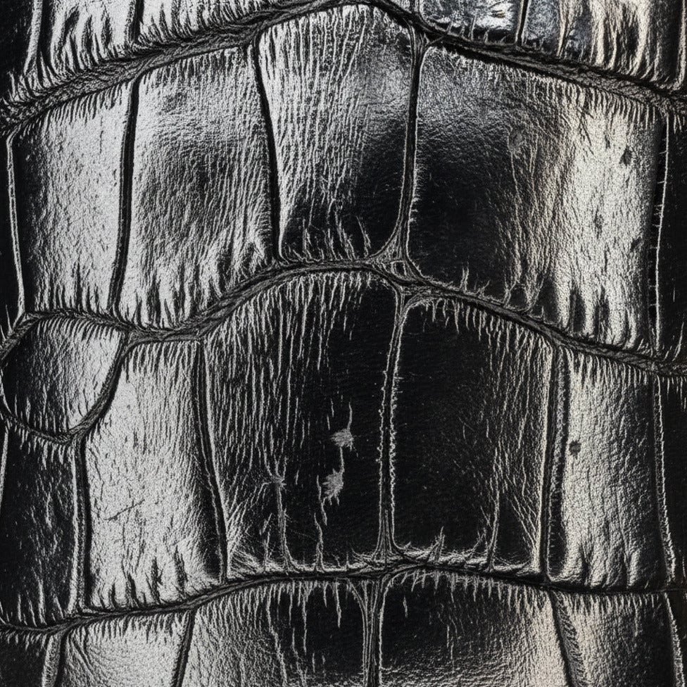 Close-up of exotic leather pattern on Cuadra Men’s Black Alligator Zipper Round Toe Boot