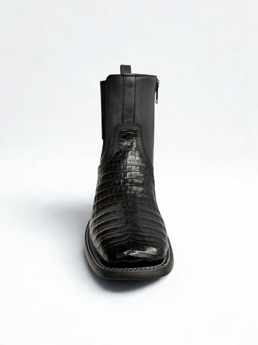 Black Caiman Zipper & Elastic Square Toe