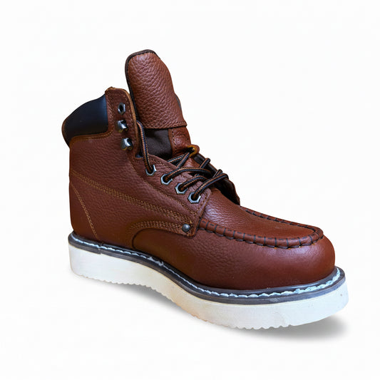 Tractor 622R brown leather moc toe work boot opposite angled view