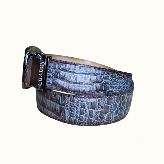 Cuadra Men’s Grey Caiman Stitching Belt side view showing strap and buckle detail