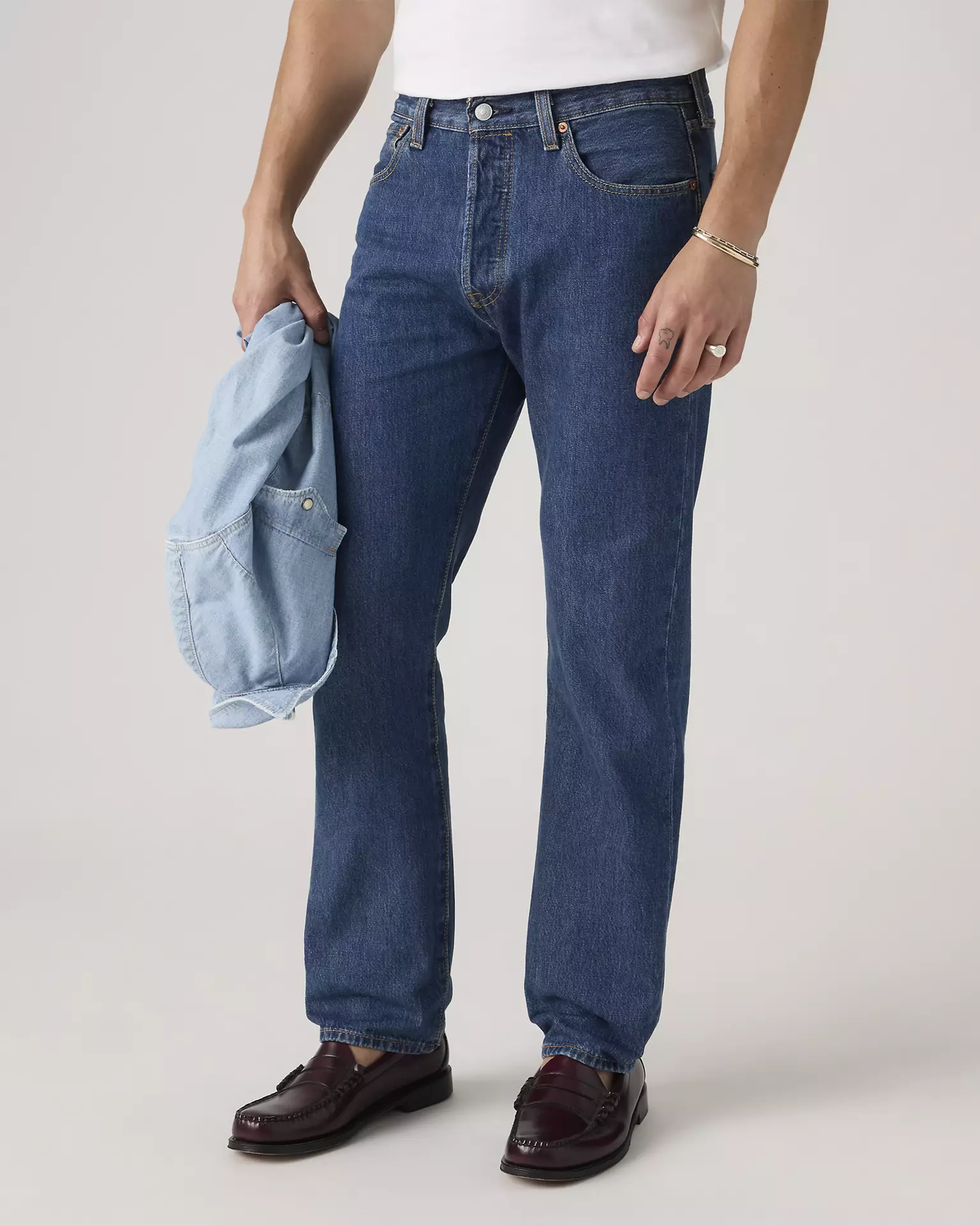 Levi’s 501 Original Fit men’s blue jeans close-up view