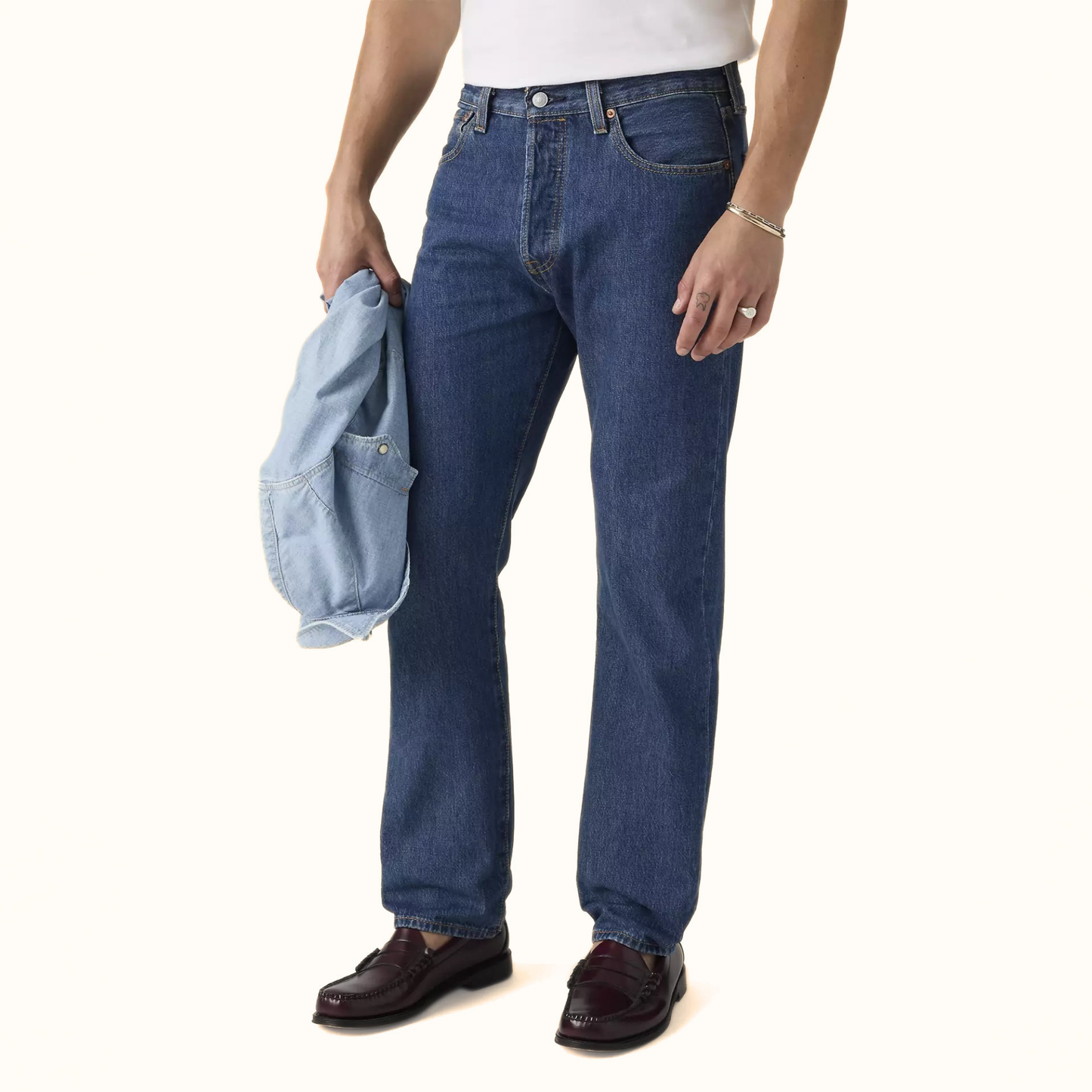 Levi’s 501 Original Fit men’s blue jeans close-up view