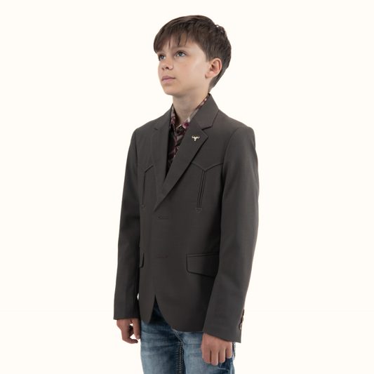 Platini Boys Western Fashion Brown Blazer angled front view