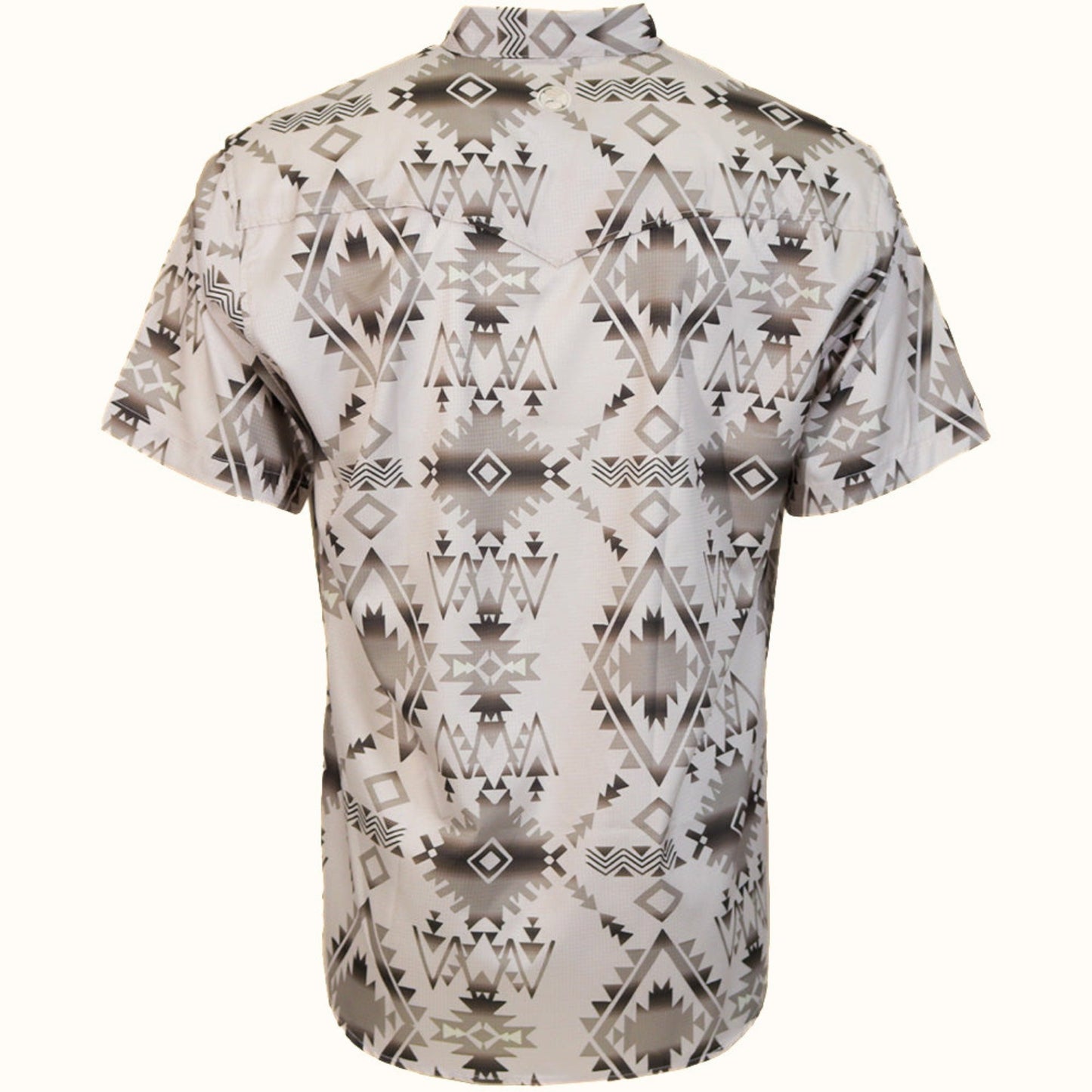 Hooey Sol Short Sleeve Pearl Snap Shirt back view in tan Aztec print