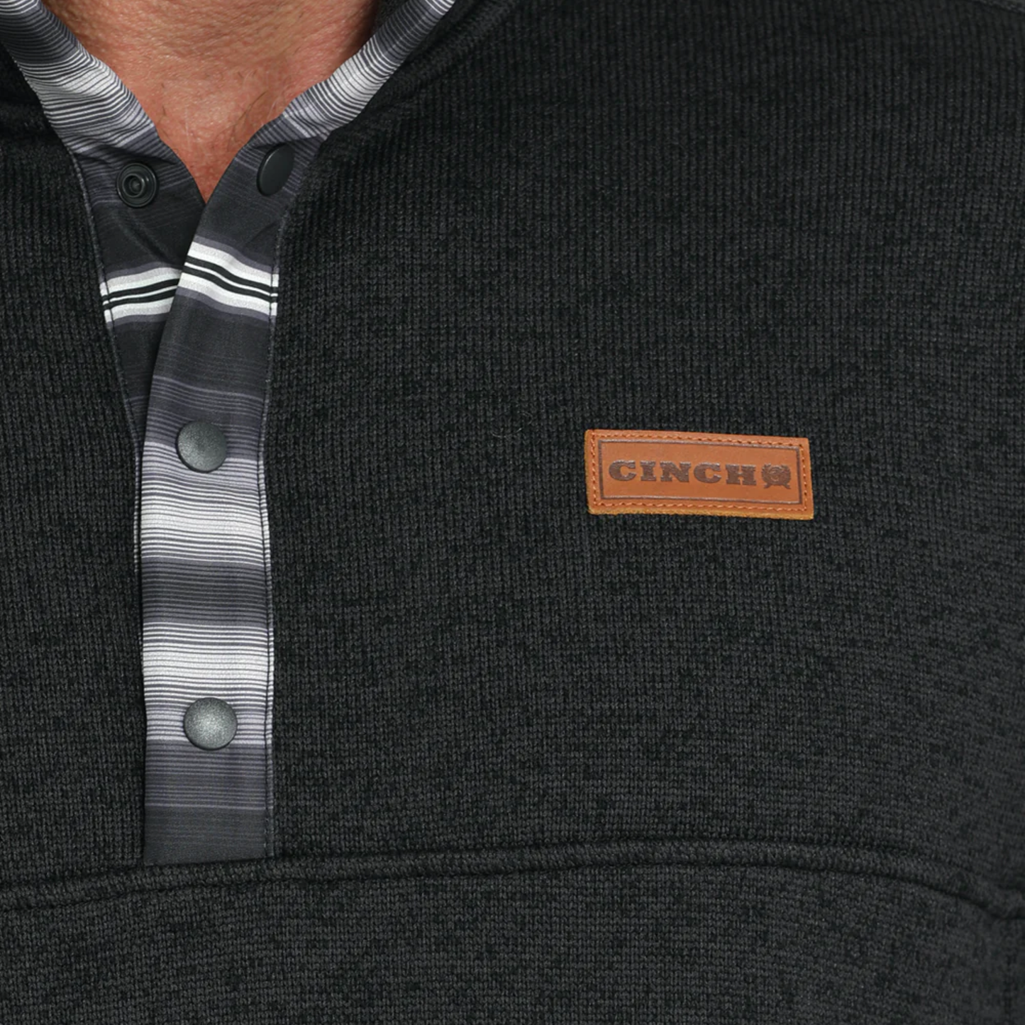 Cinch Sweater Knit Pullover leather logo patch detail