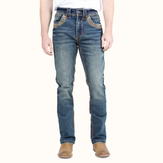 Platini Blue Holt slim boot cut jeans front view