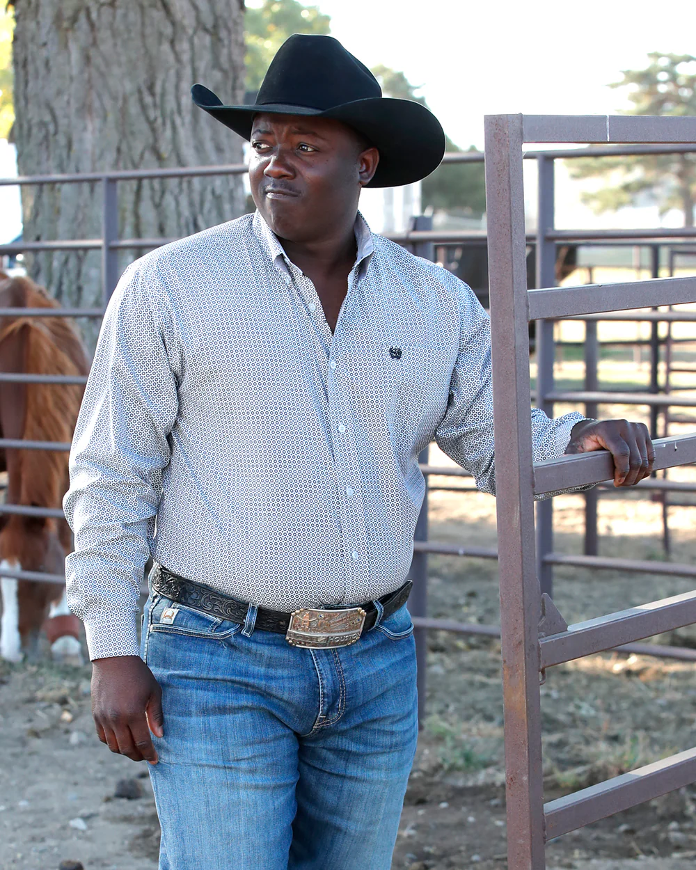 Camisa vaquera clásica con botones para hombre Cinch