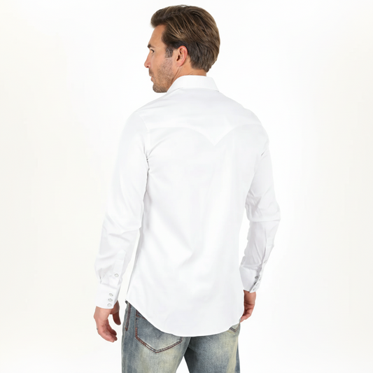 Platini Men’s Modern Fit Solid White Dress Shirt back view