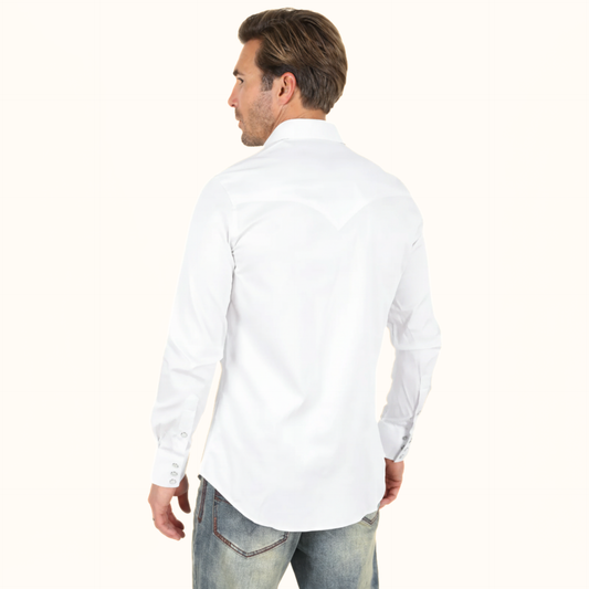 Platini Men’s Modern Fit Solid White Dress Shirt back view