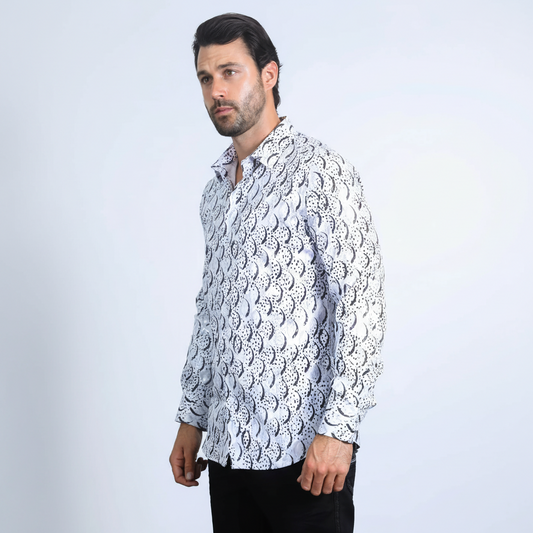Platini Men’s Modern Fit Stretch Foil Fashion Shirt angled front view