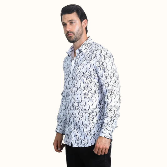 Platini Men’s Modern Fit Stretch Foil Fashion Shirt angled front view