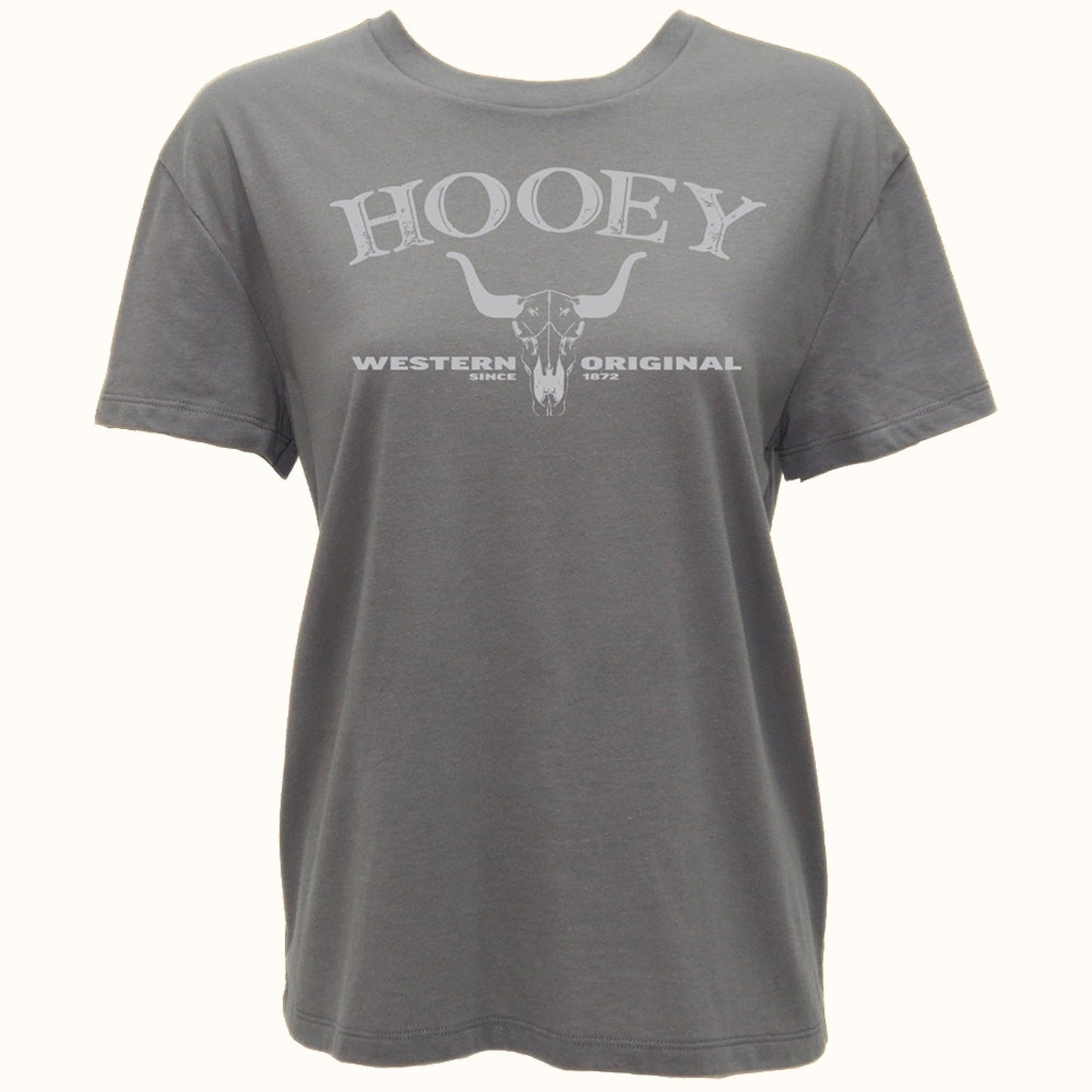 Hooey Icon T-Shirt front view in dark grey with white logo graphic