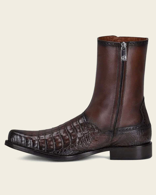 Brown Exotic Dress Boots Cayman & Bovine Leather