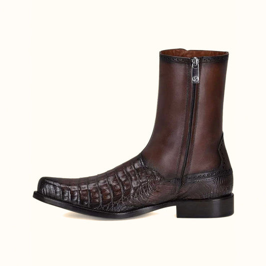 Cuadra Brown Exotic Cayman & Bovine Leather Dress Boots front side view