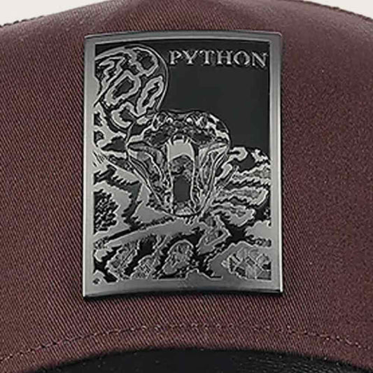 Dark Brown Python Metal Patch Leather Cap