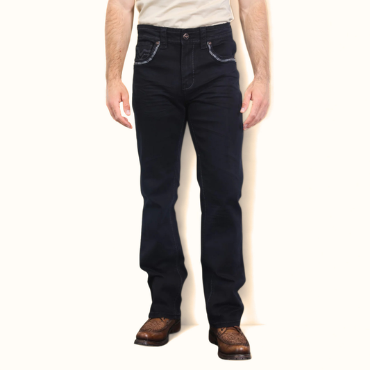 Platini Holt slim boot cut black jeans front view