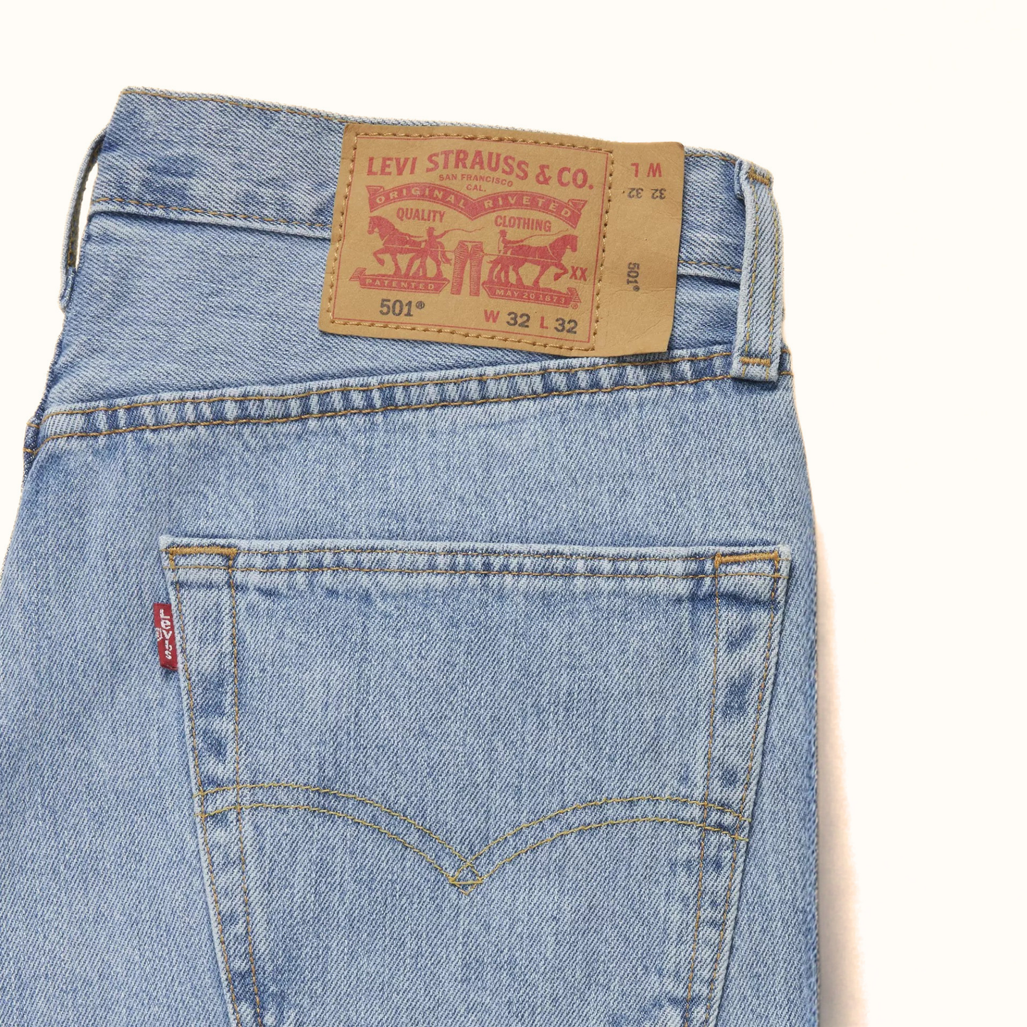 Levi’s 501 Shrink-to-Fit jeans leather patch detail
