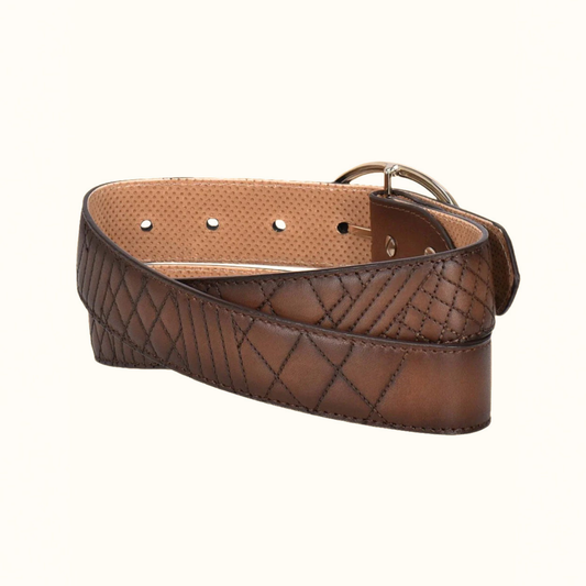 Cuadra women’s brown embroidered leather belt with silver buckle