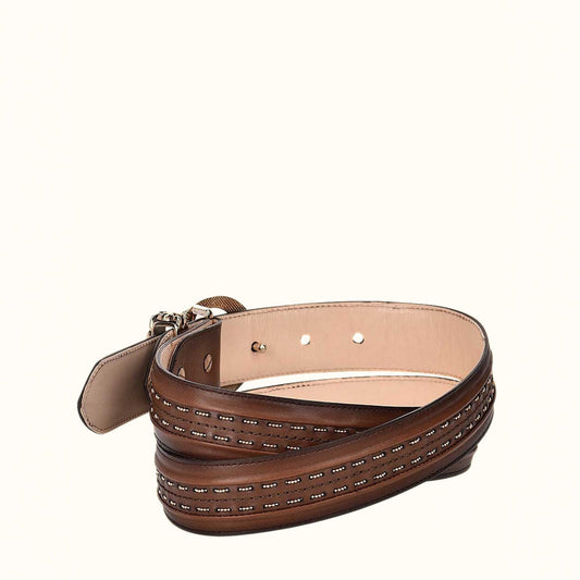 Cuadra women’s honey handwoven leather belt with signature buckle